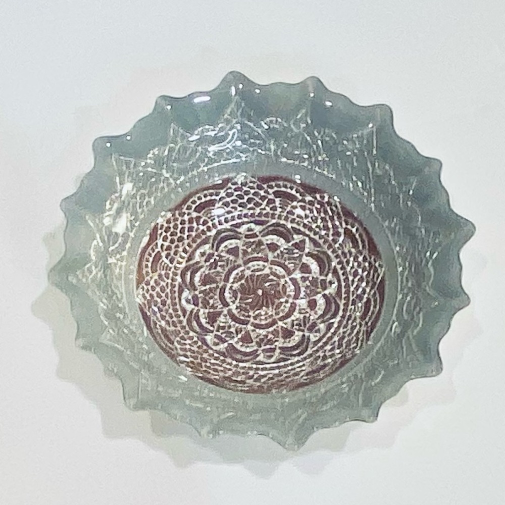 🌟HP🌟VTG 1990s Gray, Mauve, Silver Reverse Painted Bowl EFE Glass of Turkey